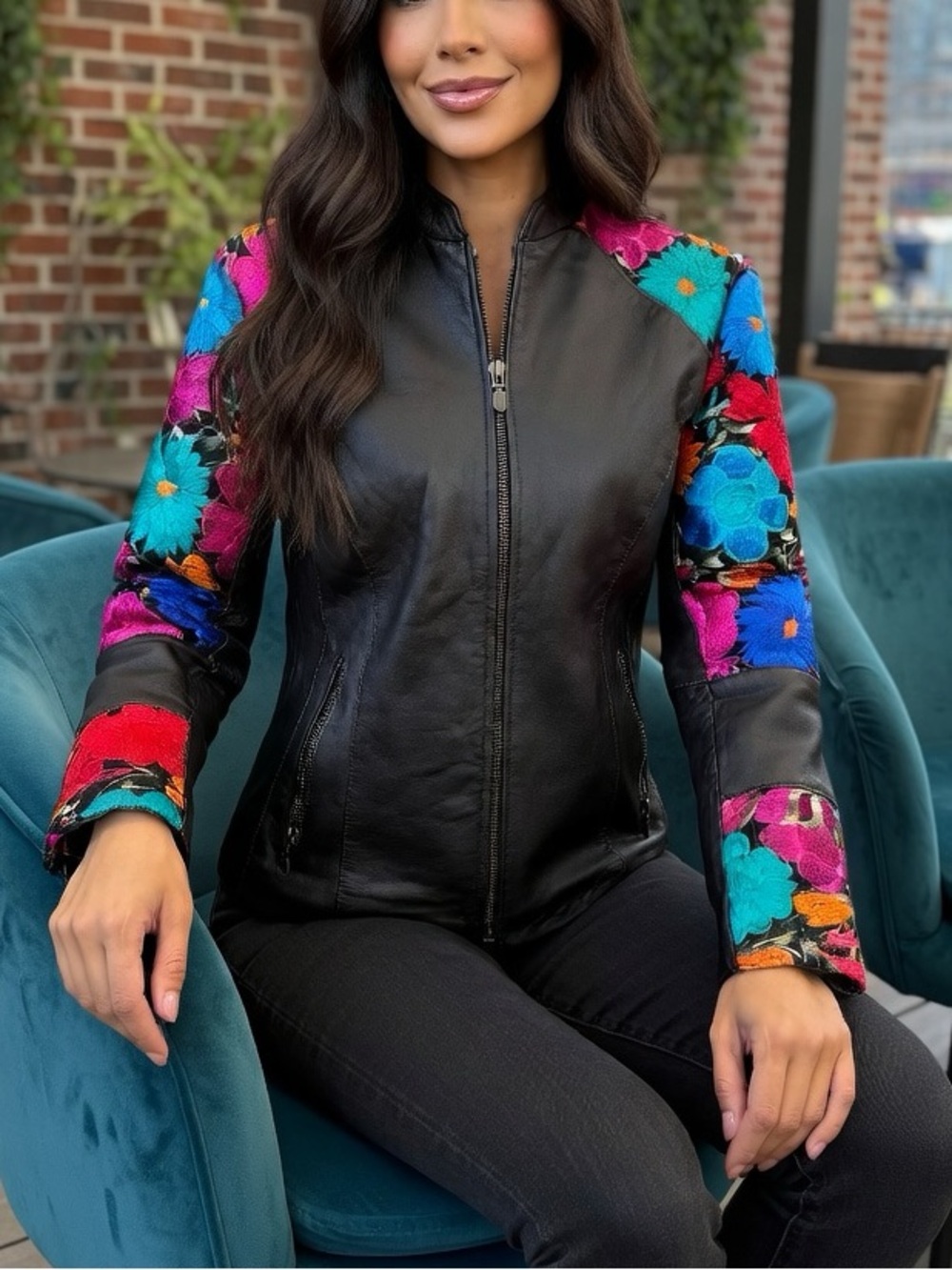 Frida-Inspired Floral Leather Statement Jacket